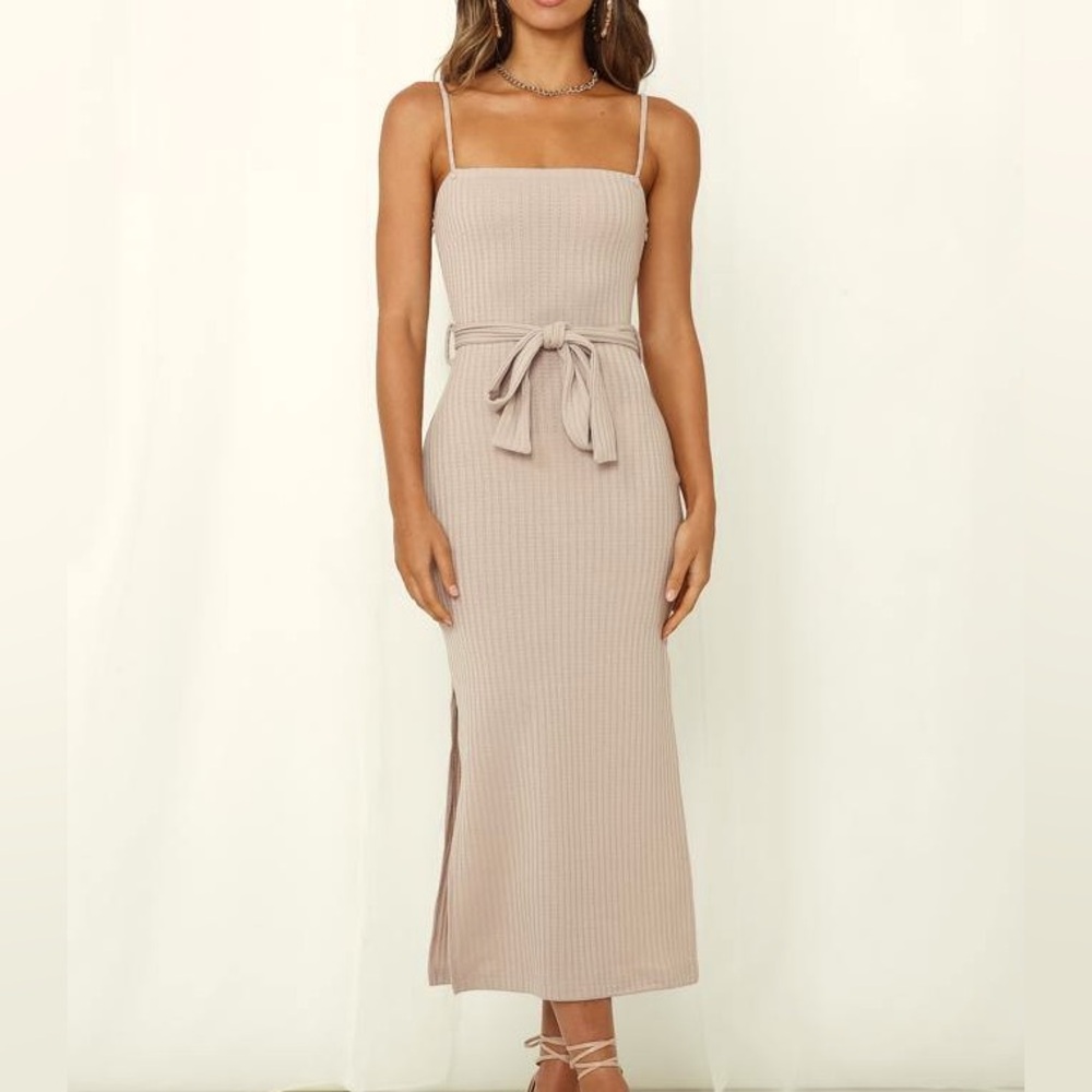Hello Molly WAYS I LOVED YOU KNIT MIDI DRESS STONE - Size M